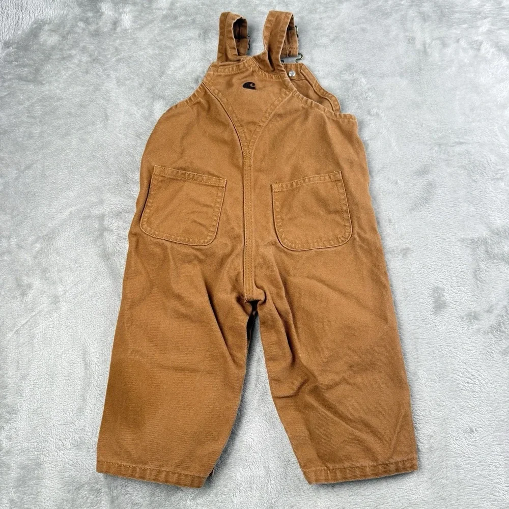 Carhartt Baby Toddler 12M Brown Duck Canvas Bib Overalls Snap Leg Workwear